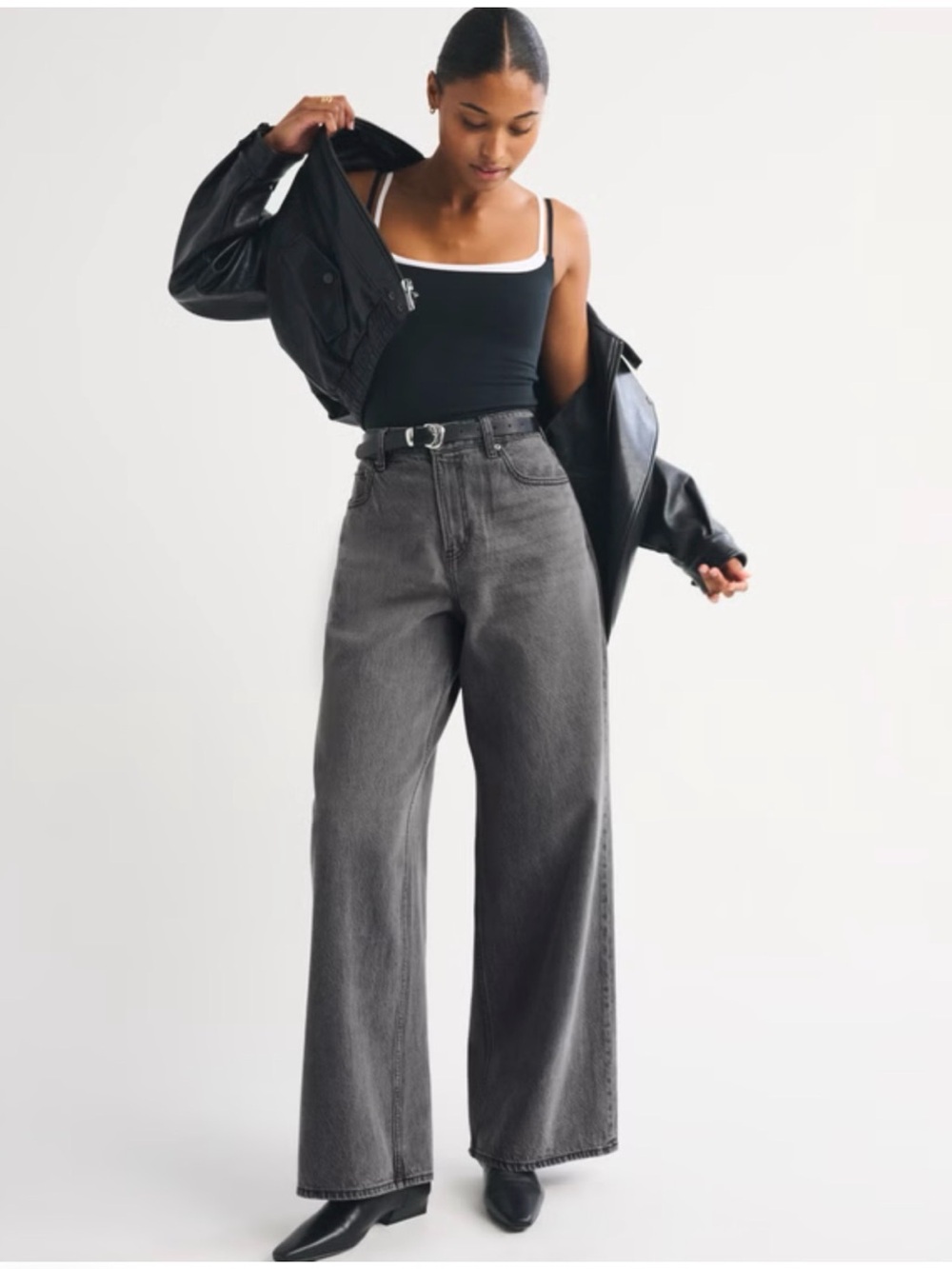 Abercrombie & Fitch Curve Love High Rise Washed Black Wide-Leg Jeans